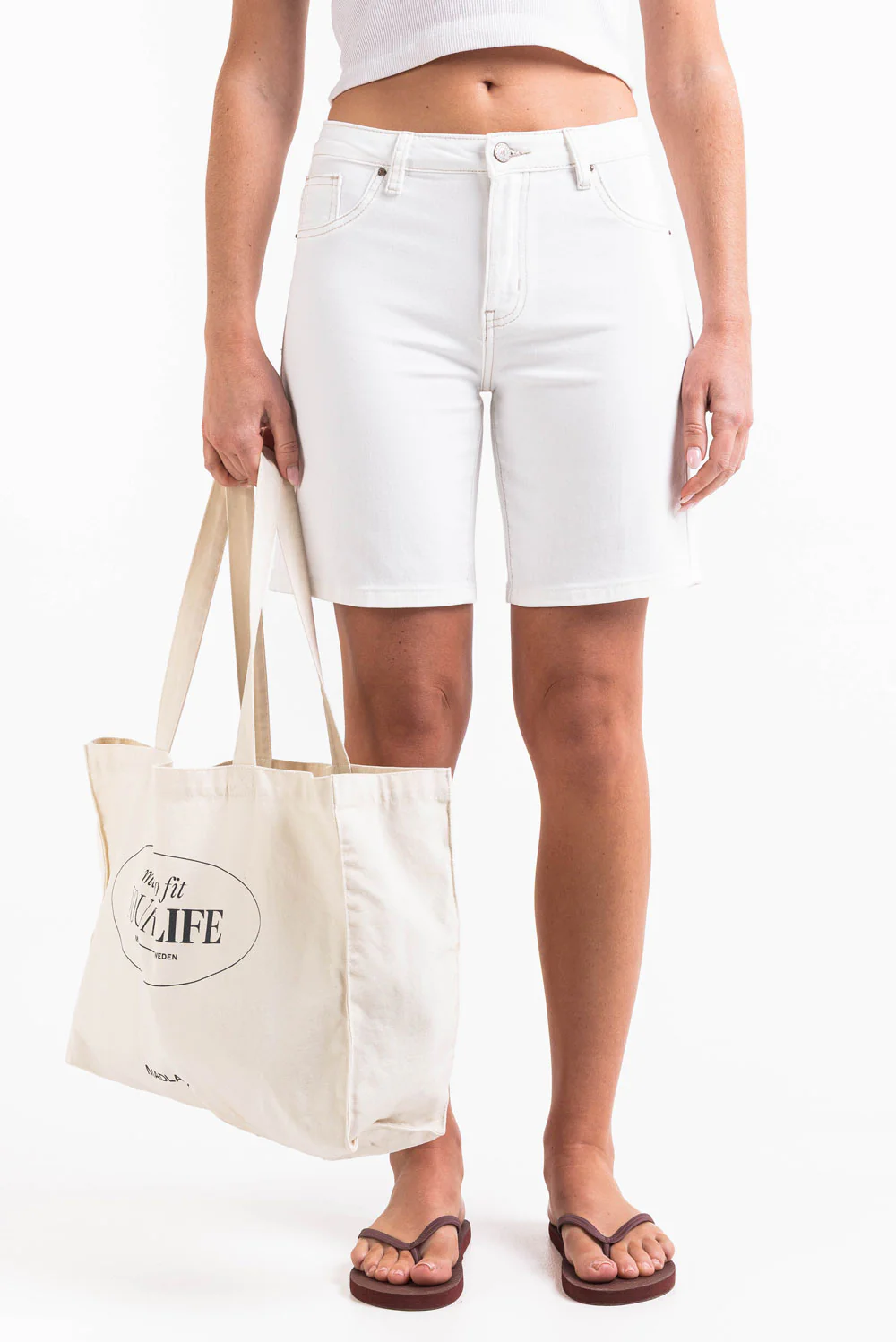 Disa 02Mid 20cm Rette Jeansshorts - White - Image 7