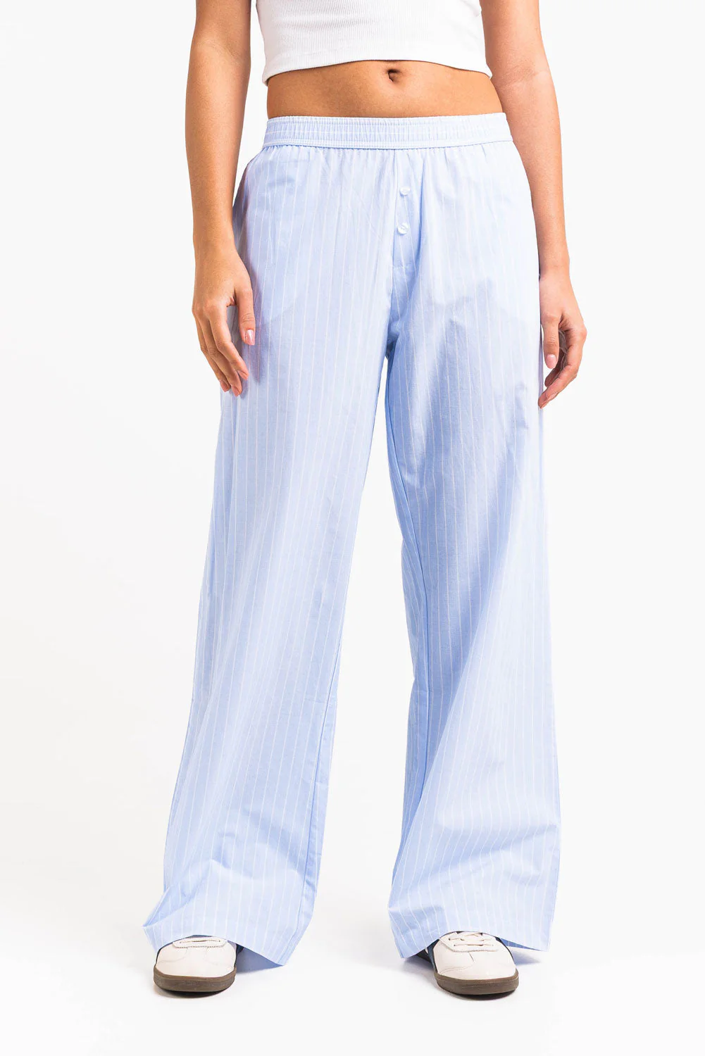 Mandy 01Mid Vide Loungebukser - Light Blue Striped