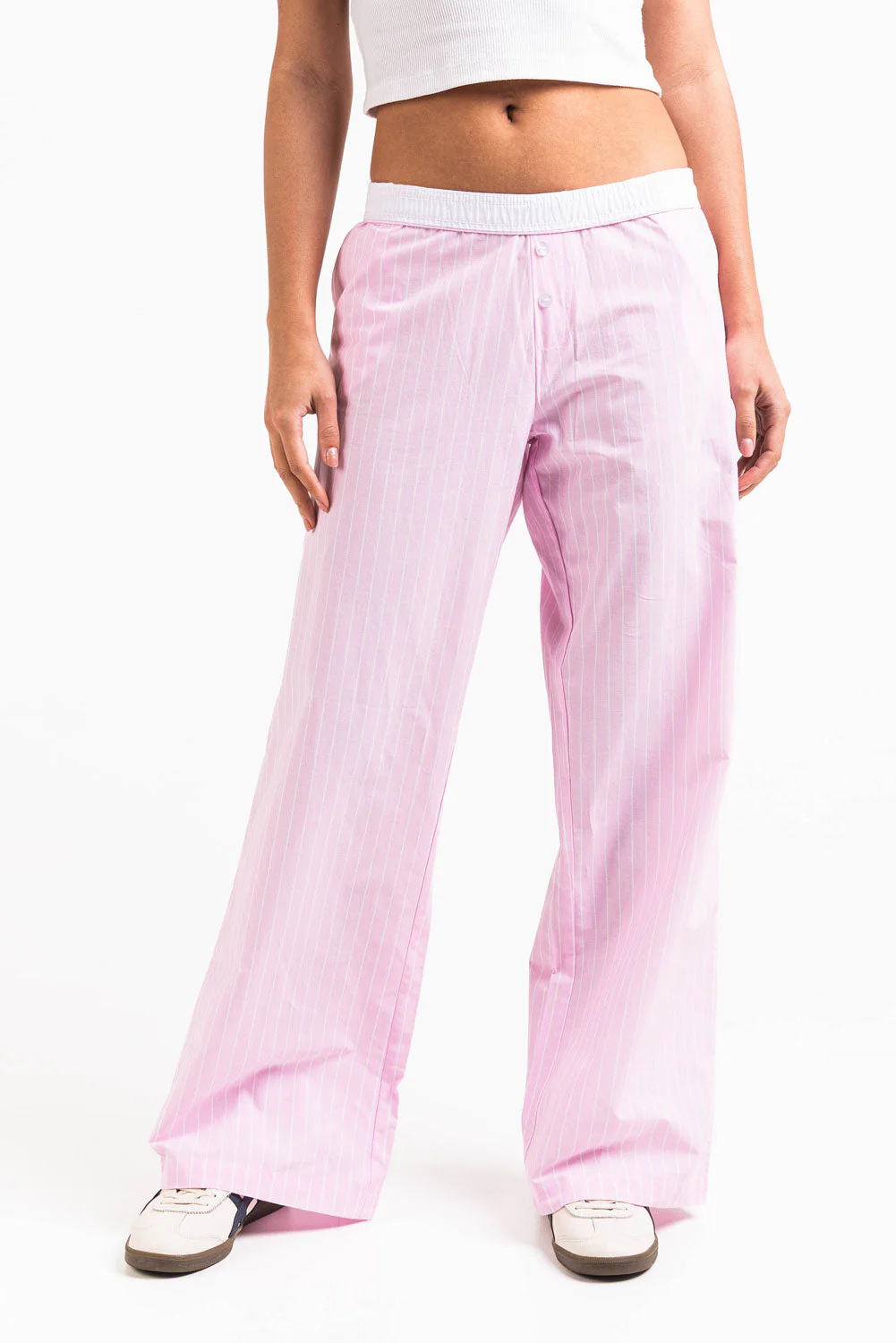 Mandy 01Mid Vide Loungebukser - Light Pink Striped