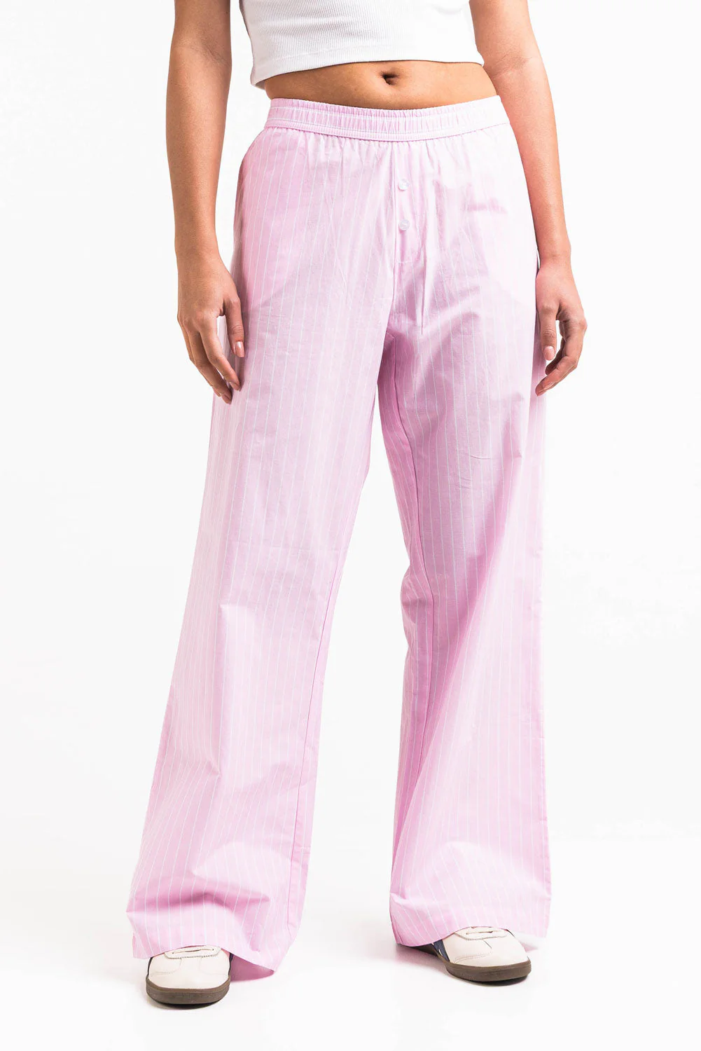 Mandy 01Mid Vide Loungebukser - Light Pink Striped - Image 4