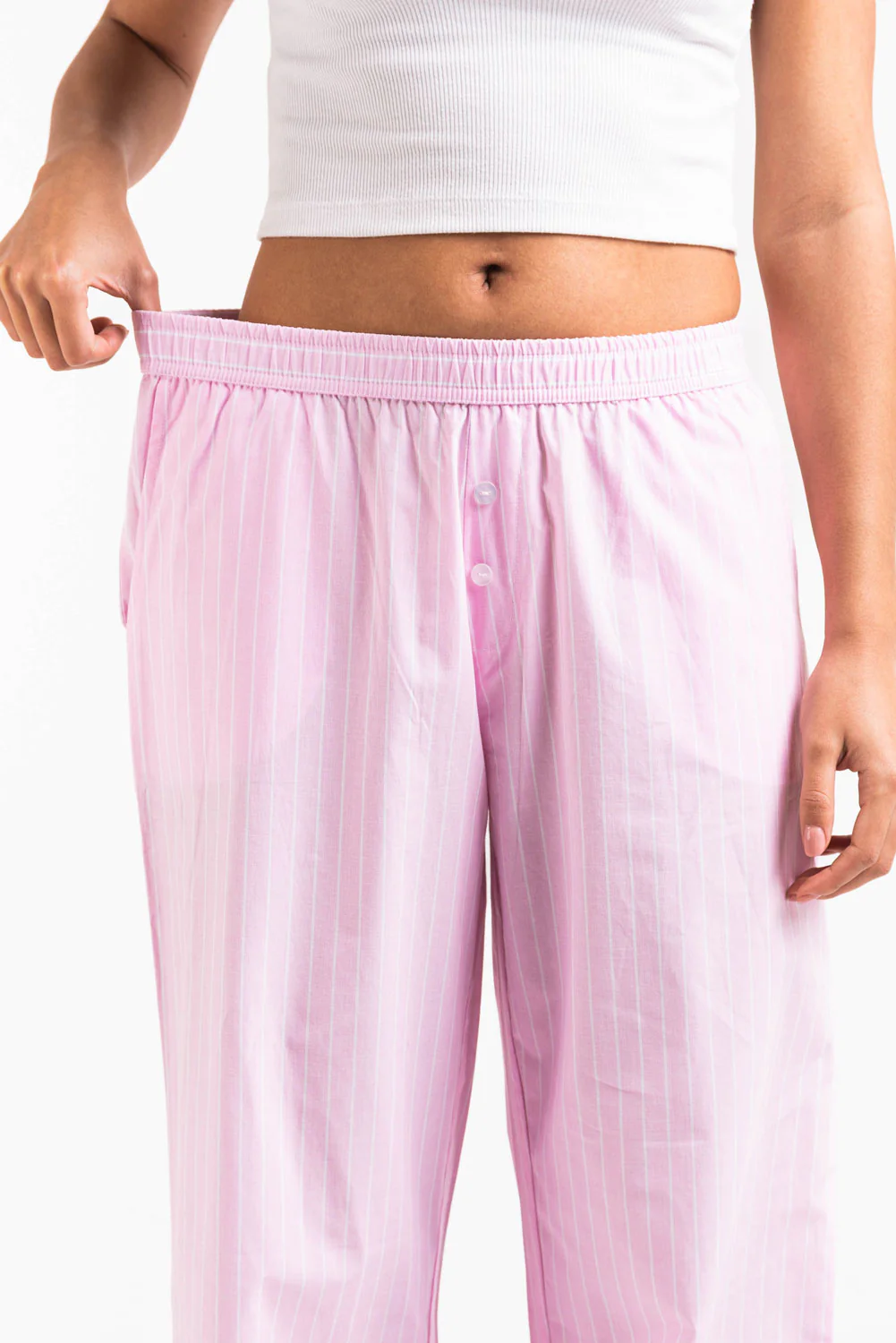 Mandy 01Mid Vide Loungebukser - Light Pink Striped - Image 5