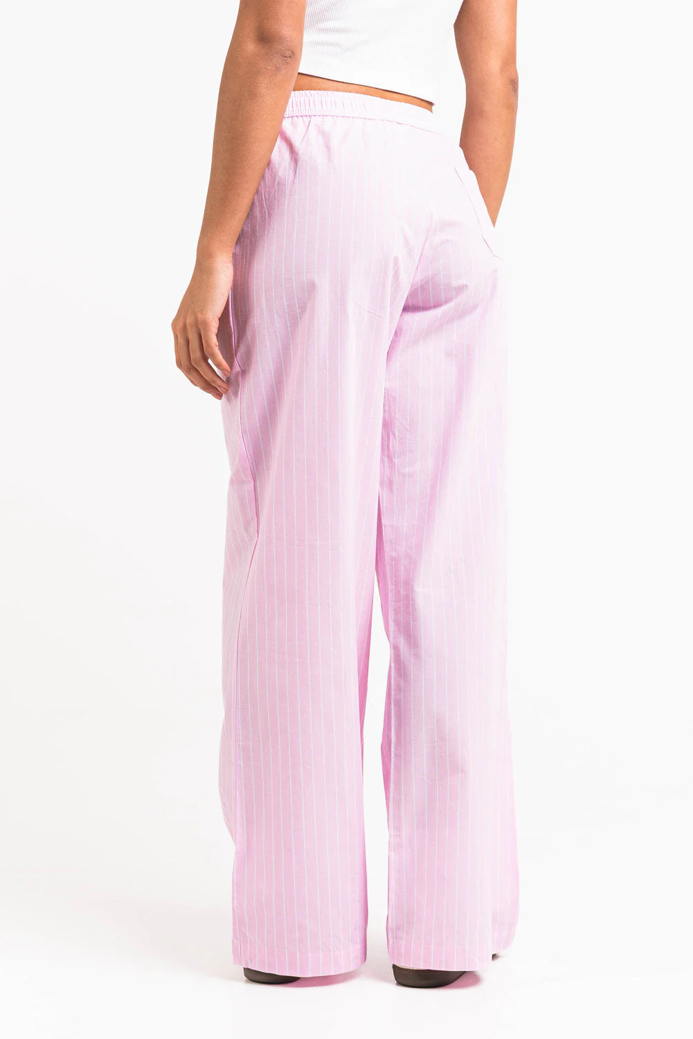 Mandy 01Mid Vide Loungebukser - Light Pink Striped - Image 6